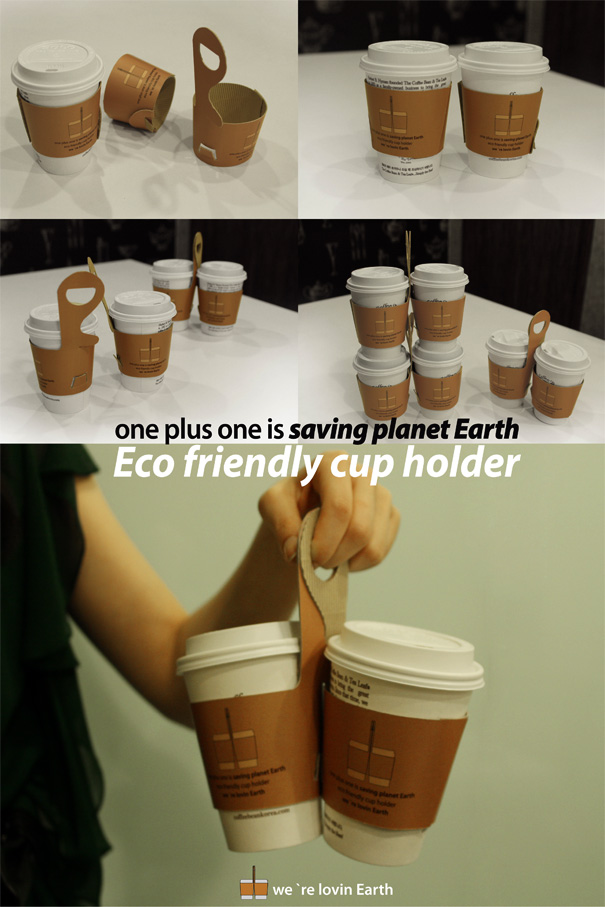 Jin Won Park设计的一加一咖啡杯套筒和外带包装