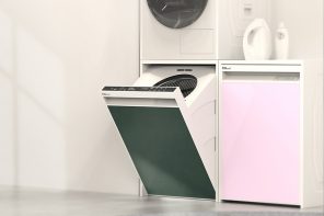 这台洗衣机可以倾斜打开，所以不需要弯曲，让洗衣服超级简单!