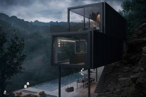 全黑小木屋旨在提供与神秘元素的现代+最小的建筑逃避！