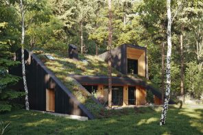 这个被动式住宅的特点是一个活的绿色屋顶，将住宅与周围的森林环境融为一体!