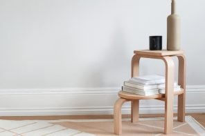 This minimal wooden step stool is designed to double up as a side table and plant stand