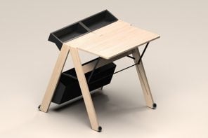 这张可折叠的木制办公桌可以让你在需要的时候设置一个谨慎的家庭办公室