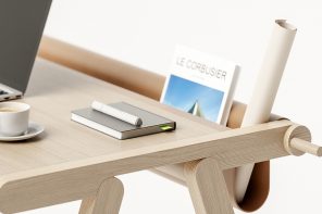 伸展台是一个极简主义者的办公桌和一个旋转的皮革书摊,让你定制您的工作区